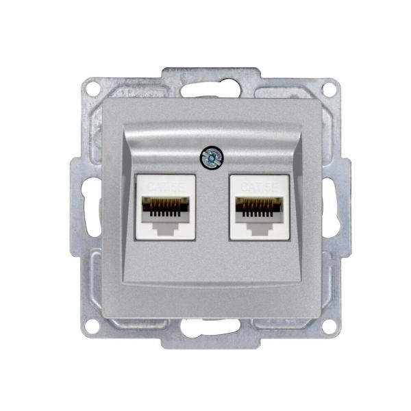 Gunsan Visage Datenbuchse 2-fach CAT5e Internet Netzwerk Unterputz Silber